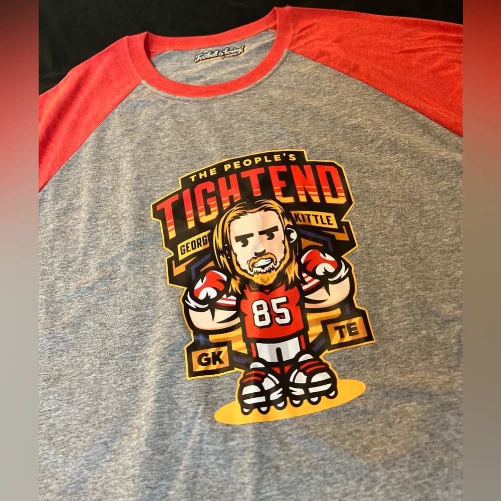 The People’s Tight End Kittle 49ers Red Gray Raglan Long Sleeve Tee Size 2XL